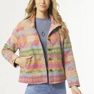 Coco + Carmen Karen Pink Tan Southwestern Aztec Print Fleece Shacket SZ Medium